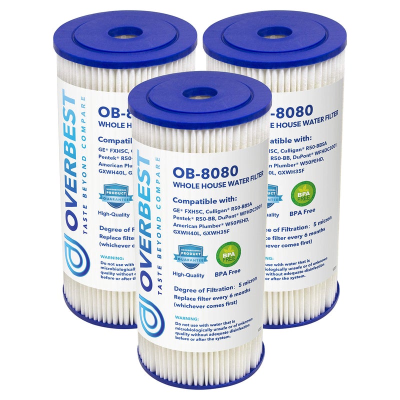 Overbest FXHSC 10" x 4.5" Whole House Water Filter, Replacement for GE FXHSC, Culligan R50-BBSA, Pentek R50-BB and DuPont WFHDC3001, American Plumber W50PEHD, GXWH40L (3 Pack) - Image 1